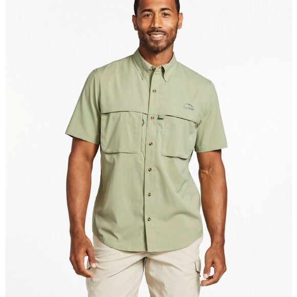L.L. Bean Men Tropicwear Shirt Short-Sleeve UPF 50 green button down large tall - Picture 3 of 15